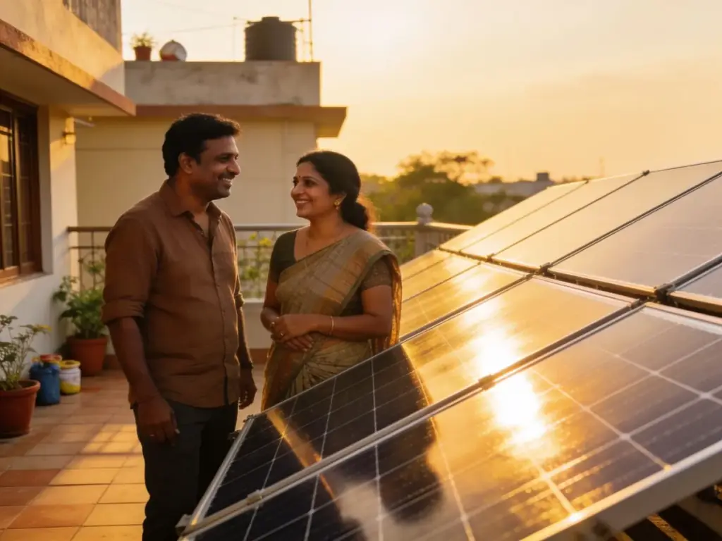 Residential rooftop solar panel installation on a Chennai terrace