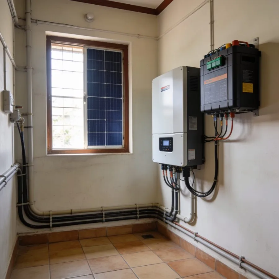Hybrid solar inverter with battery backup installed in a Chennai home