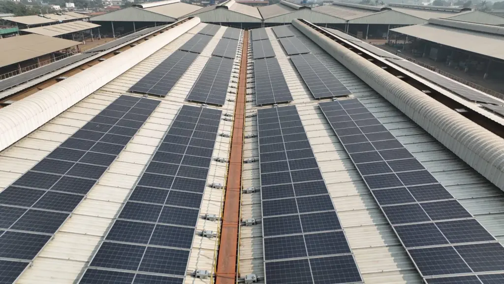 Industrial rooftop solar power plant on a factory roof near Chennai