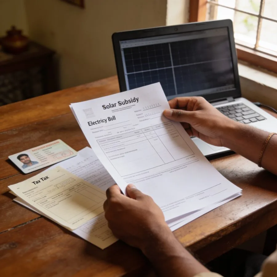 PM Surya Ghar subsidy paperwork for a Chennai rooftop solar installation