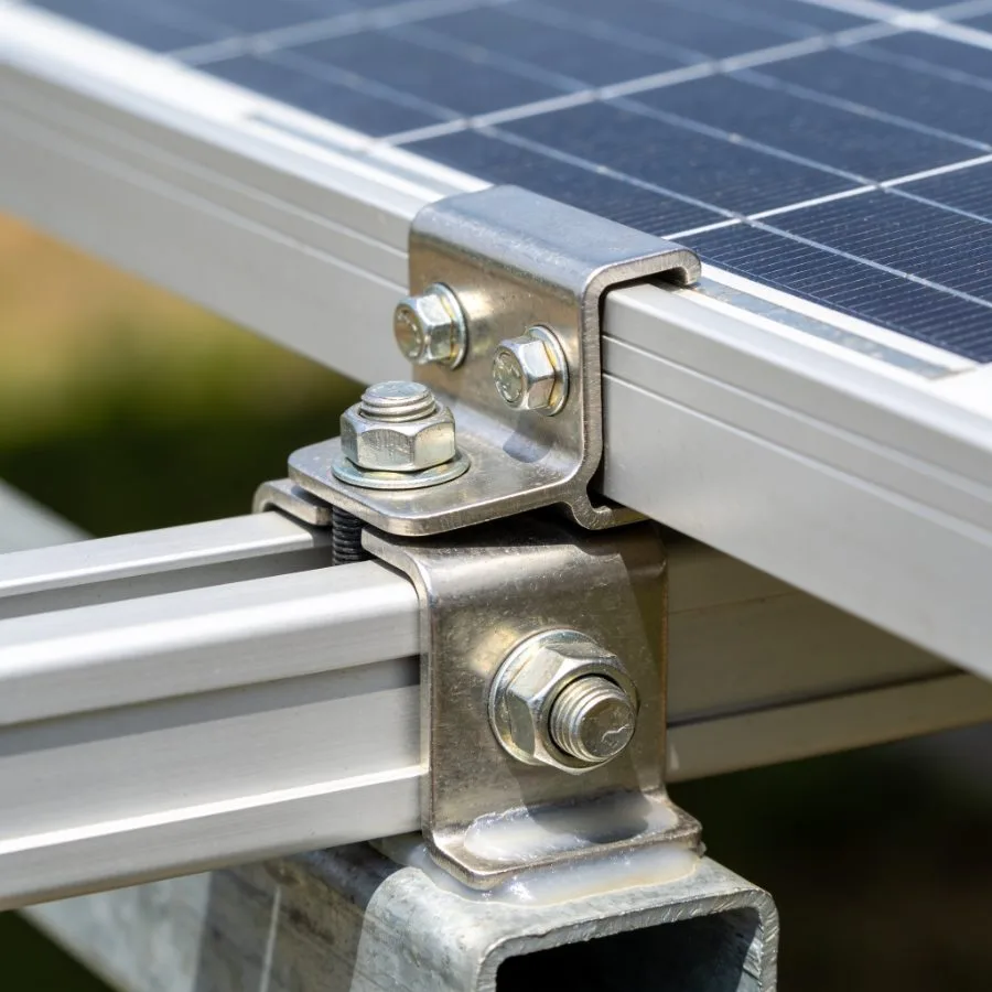 Solar panel clamps and mounting rail used to size a rooftop array